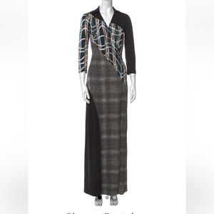 Diane Von Furstenberg long maxi wrap dress, blk and multi pattern sz4